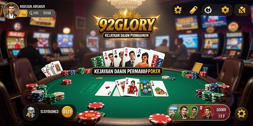 Tampilan gameplay menegangkan dalam game Poker 92GLORY.