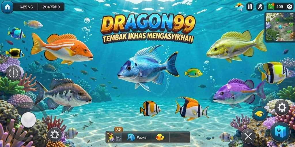 Tampilan gameplay Tembak Ikan yang mengasyikkan di DRAGON99.