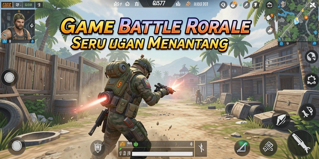 Screenshot utama GUS77 dari gameplay Battle Royale yang mendebarkan.