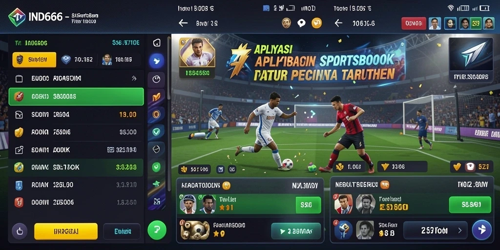 Tampilan aplikasi IND666 dengan fitur Sportsbook yang menarik.