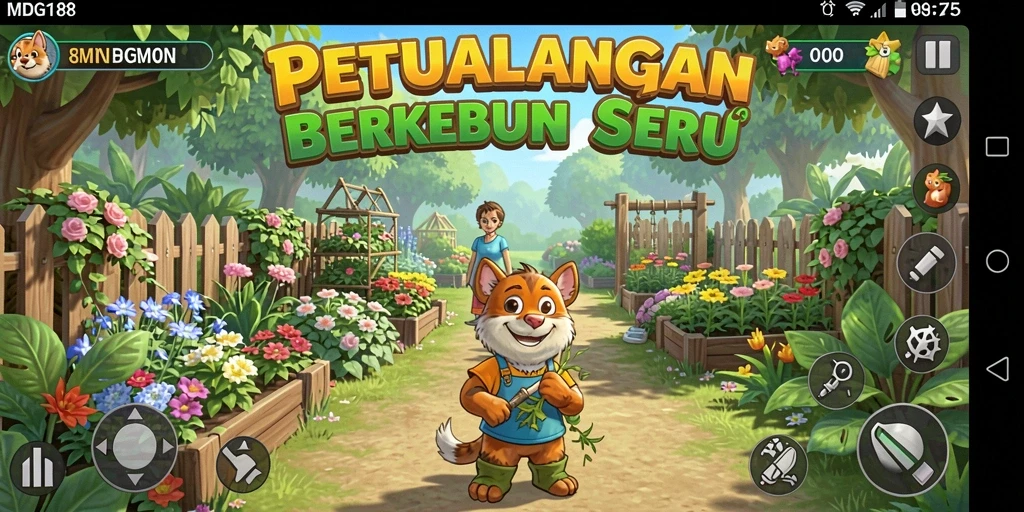 Tampilan gameplay MDG188 dengan ladang yang subur dan hewan ternak.