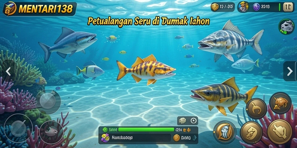 Screenshot gameplay MENTARI138 menampilkan aksi menembak ikan yang seru.