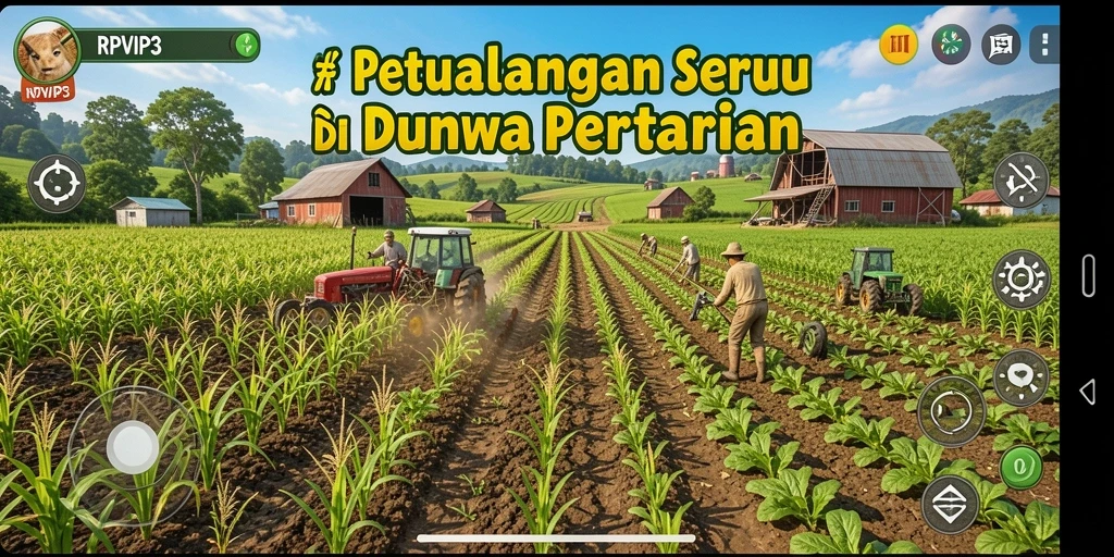 Screenshot gameplay RPVIP3 menampilkan pesona dunia pertanian penuh warna.