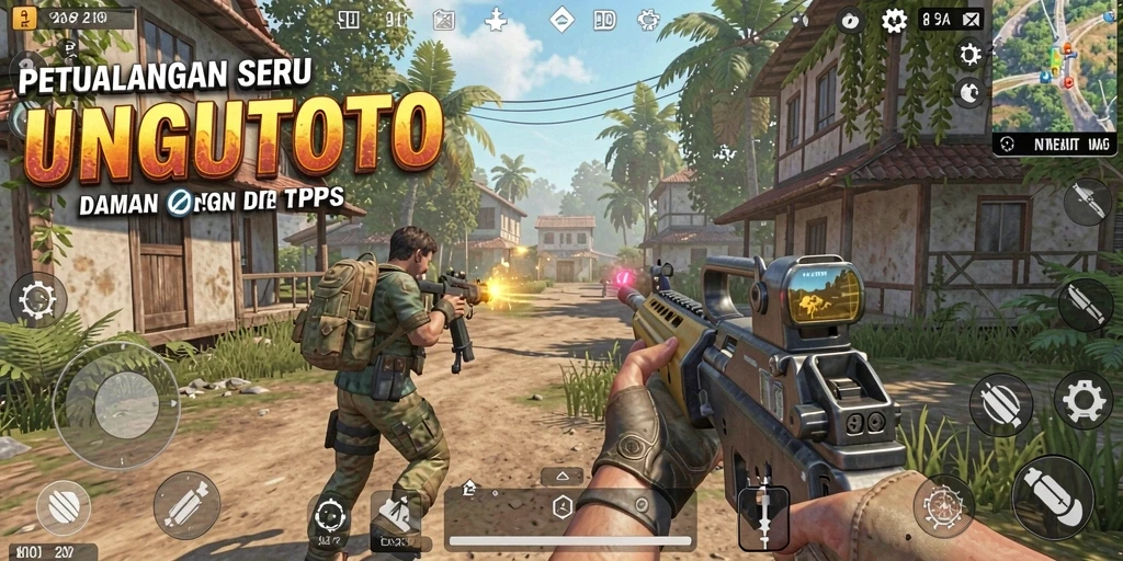Screenshot gameplay UNGUTOTO menampilkan aksi tembak-menembak seru.
