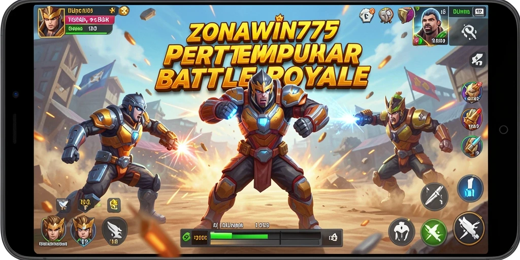 Screenshot utama ZONAWIN777 menampilkan aksi pertempuran intens di arena.