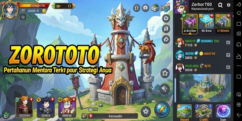 Screenshot ZOROTOTO dengan tampilan gameplay menara pertahanan yang dinamis.